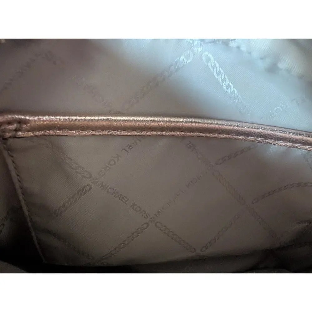 Michael Kors Rose Gold Quilted Metallic Leather Crossbody Bag Purse Small